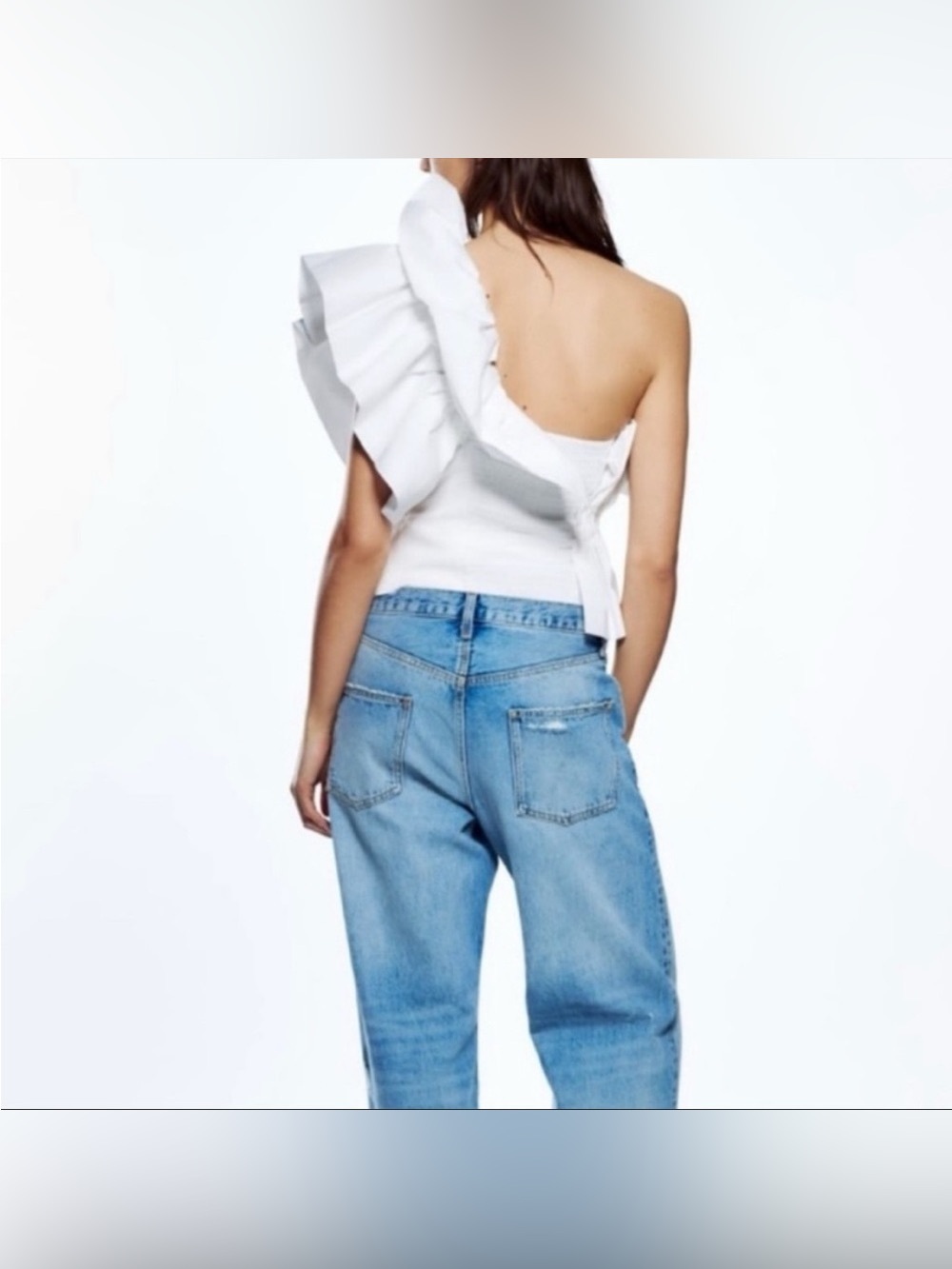 Zara White One-Shoulder Ruffle‎ Crop Top - Picture 5 of 17